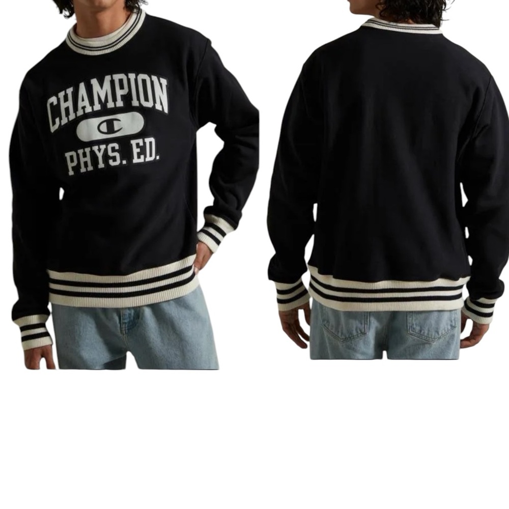 Champion Sweatshirt Large Reverse Weave Mens Relaxed Crewneck Black Skater